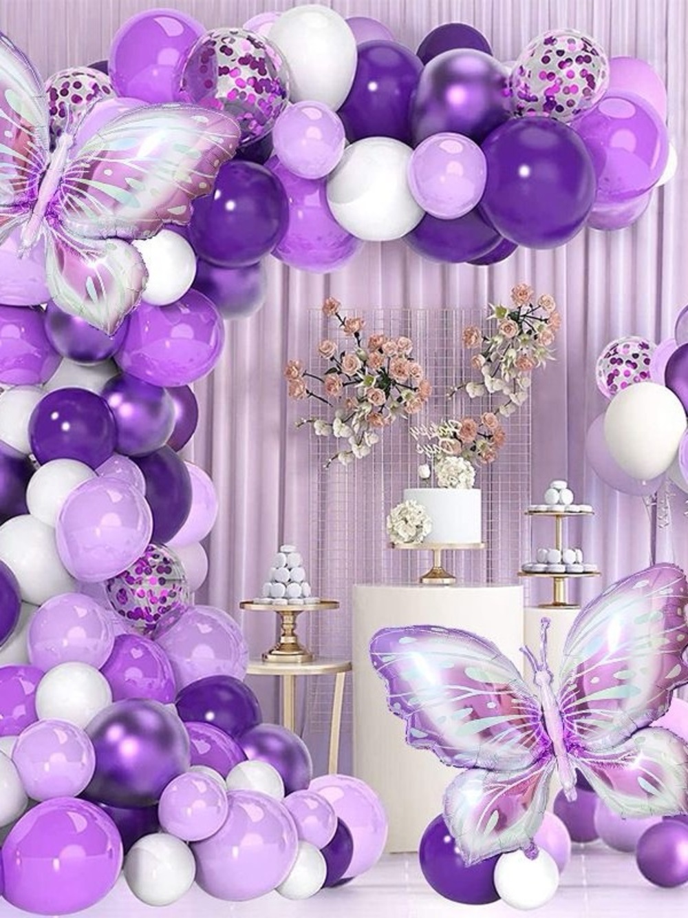 Lavender & White Butterfly Balloon Garland Kit - Party Decorations